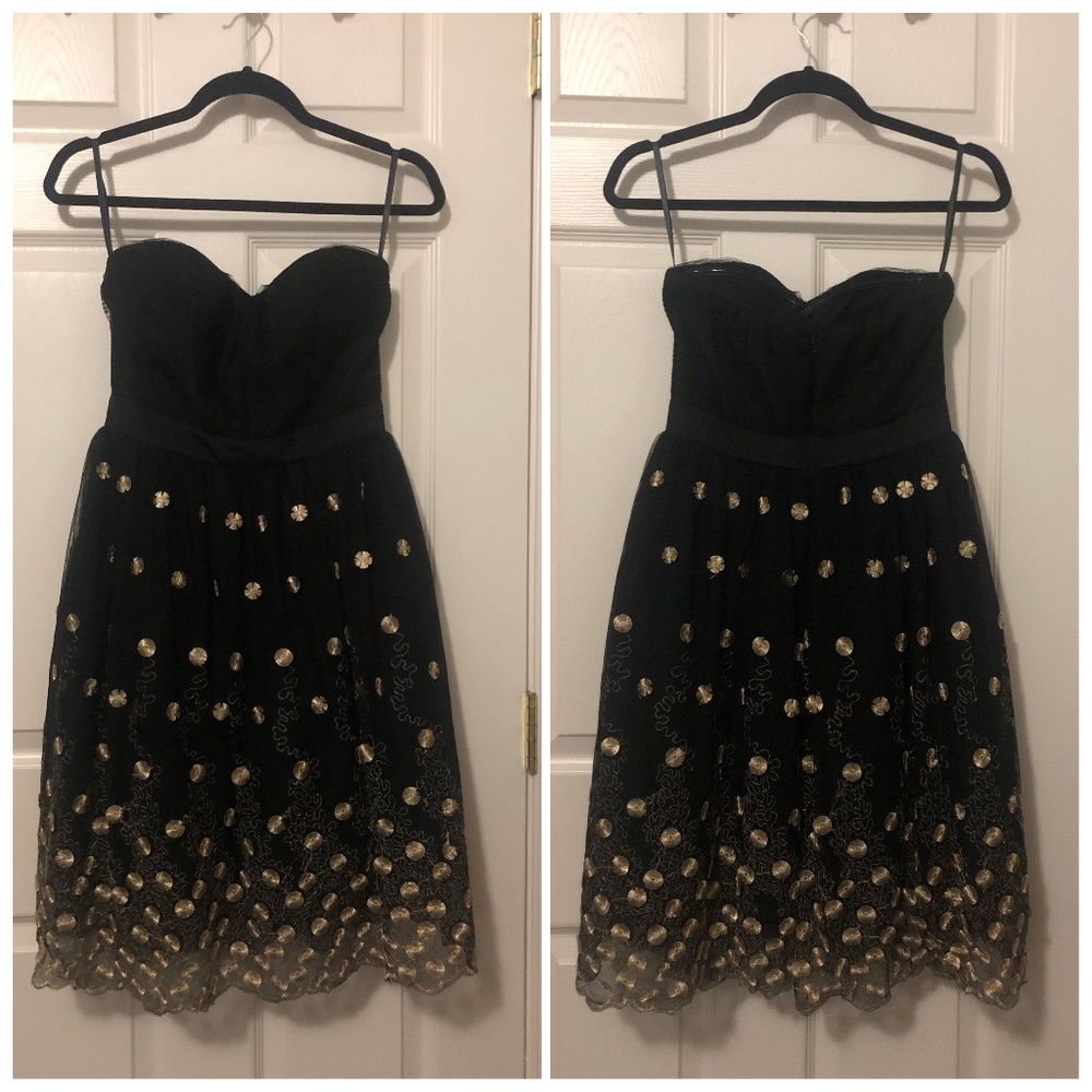 Black Strapless Tulle with Gold Embroidery Dress